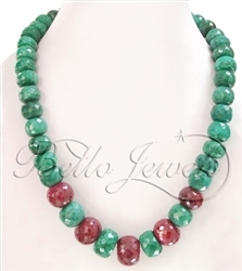 Handcrafted Ruby and Emerald Gemstone Big Beads Necklace