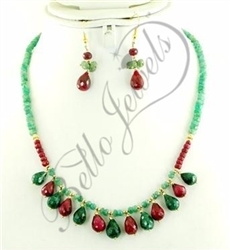 Handcrafted Emerald & Ruby Gemstone Drop Necklace
