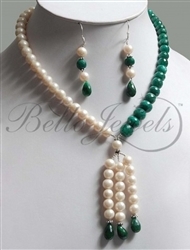 Handmade Single Strand Fresh Water Pearl & Emerald Beads Designer Necklace