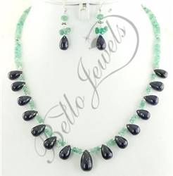 Designer Natural Untreated Emerald Bead &Cabochon Sapphire Drops Necklace