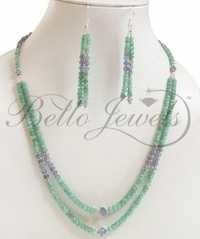 Double Emerald And Tanzanite Bead Designer Necklace Set