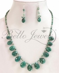 Single Strand Emerald Bead and Emerald Drop Necklace Set