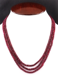 Handmade Untreated Triple Strand Ruby Gemstone Necklace