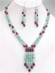 Handmade 2 Strand Emerald & Ruby Beaded Designer Necklace