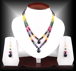 Handmade Double Strand Multi Gemstone Beaded Necklace Set