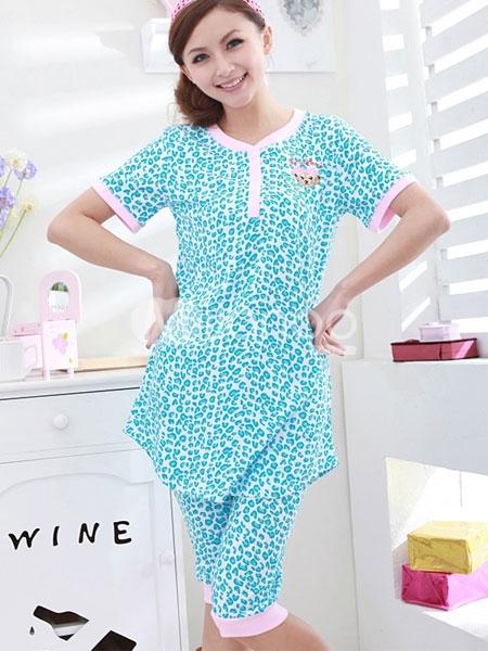 Cute-Blue-Cotton-Short-Sleeves-Pajama-For-Women