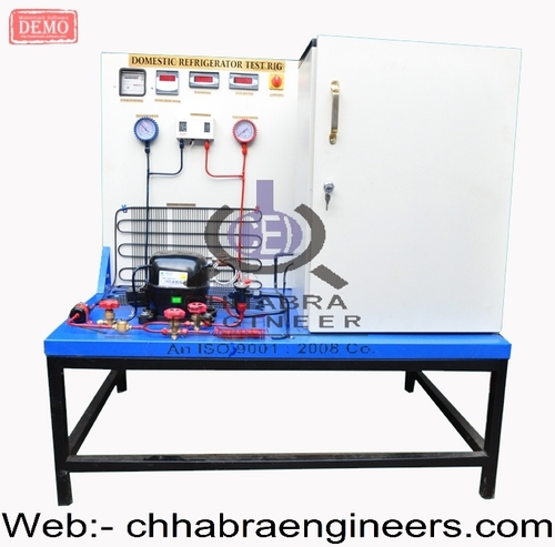 Domestic Refrigerator Test Rig - Stainless Steel, 3-4 Feet Height, White and Blue | Hermetically Sealed Compressor, Efficient Capillary Expansion Device, Dual Pressure Gauges, Energy Monitoring System