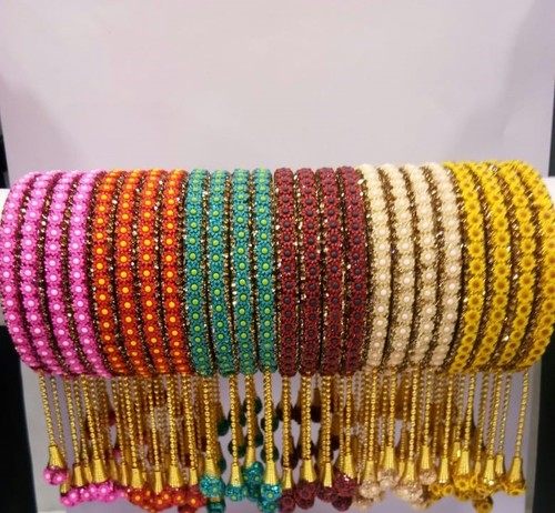 Stone Beaded Lak Bangles - Silver Alloy with Freshwater Pearls, Classic Style for Weddings and Special Occasions | Exclusive Collection with Premium Quality and Fashionable Polished Finish