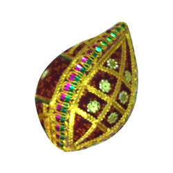 Handicraft Sri Fal - Metal & Fabric, 2x3x4 Inches, Maroon | Handcrafted, Gold Plated, Decorative, Marriage Essential, Pooja Item
