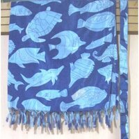 Cotton Fish Printed Pareo - 100% Cotton, 110x180 Cm, Blue | Breathable, Quick Dry, Custom Designs Welcomed, Ideal For Women