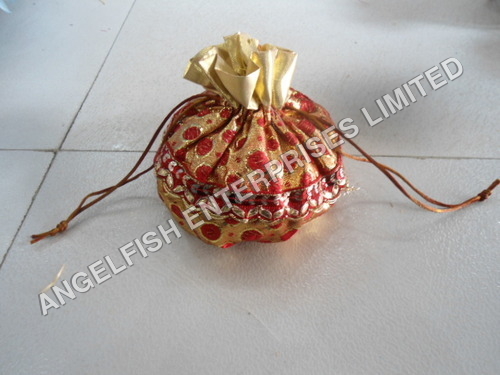 Potali - Velvet Fabric, Variable Size, Gold Color | Drawstring Closure, Printed Design, Elegant Durable Material