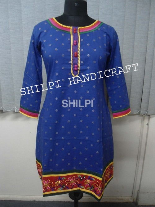 Fancy Embroidered Kurti - Cotton, Standard Size, Blue | Light in Weight, Quick Dry, Washable, Beautiful Designs, Designer Appeal