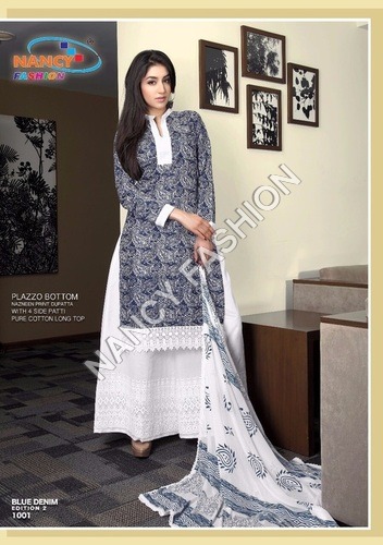 Grey And White Unstitched Indian Salwar Kameez
