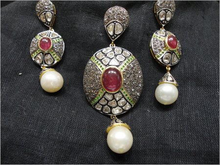 Antique Rose Cut Ruby Pendant Set