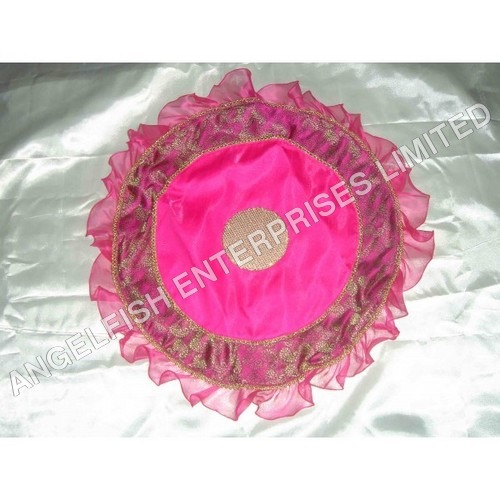 Decorative Thal Cover - Fabric, 12 Inch Diameter, Pink | Embroidered Design, Multiple Layers, Durable, Easy Clean