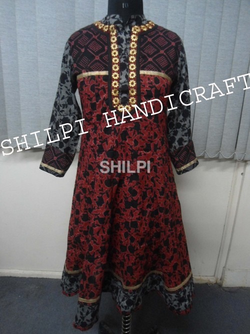 Printed Anarkali - Cotton, Standard Size | Black and Mix Color, Lightweight, Quick Dry, Washable, Embroidered Yoke Design
