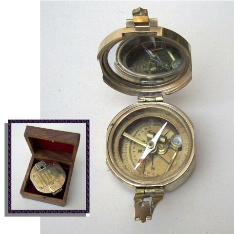 Brass Brunton Compass With Wooden Box