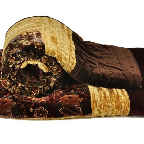 Floral Brown Double Bed Velvet Quilt