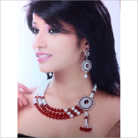 Effulgent Necklace Set - Mixed Metals, 16-18 inches , Red Color, Layered Style, Multiple Stones, Elegant Design, Long-lasting Sheen, Gift Box Packaging