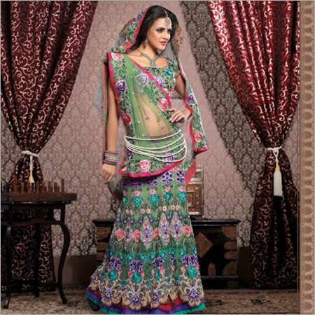 Blue Net Lehenga Choli - Net Fabric, Floor-length, Multicolor with Floral Embroidery | Elegant Design, Comfortable Fit, Durable Quality, Trendy Style
