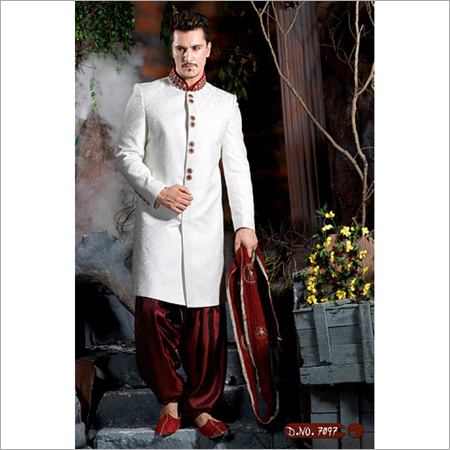 Mens Sherwani - Silk Blend, Length: 48 Inches, Off-White Color | Comfortable Fit, Slim Fit, Durable, Elegant Design, Perfect Stitching, Various Sizes