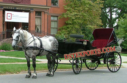 Elegent Black Victoria Horse Carriage - Wood and Metal, Two-Seater, 1.5-2ft Wheels, 500-1000lbs | Elegant Design, Royal Transport, Wedding Processions