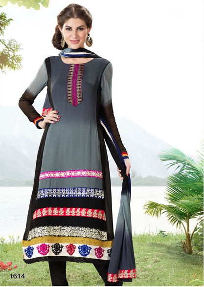 Designer Suit - Chiffon, 45 Inches, Grey | Elegant Design, Stylish Look, Comfortable Fit, Embroidery, Semi-Stitched