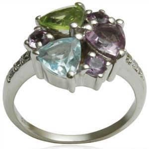 Cocktail Ring Design Mix Gemstone Designer Sterling Silver Ring Round And Trillion Gemstone Ring Gender: Women