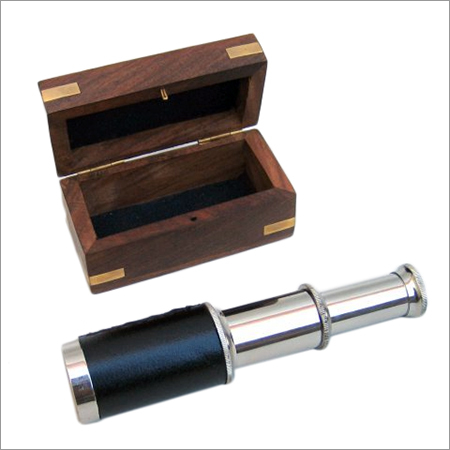 2 Fold Chrome Hand Held Telescope With Wooden Box