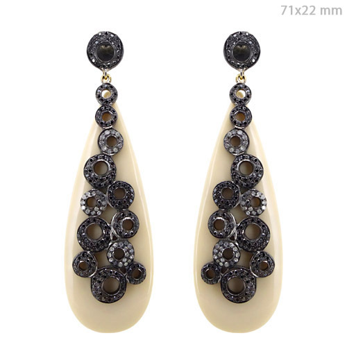 Black White Diamond Pave Silver Dangle Earrings