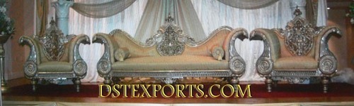 WEDDING SILVER CARVED METAL SOFA SET