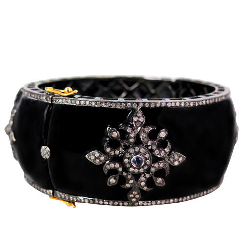 14k Gold Enamel Pave Diamond Bangle Jewelry