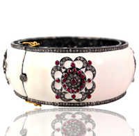 Ruby Gemstone 14k Gold And Sterling Silver Enamel Bangle 