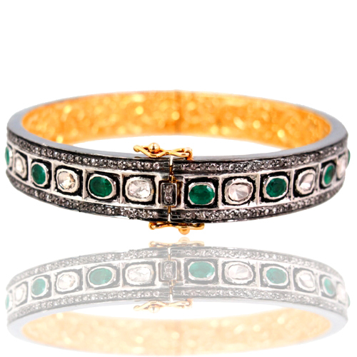 Emerald Rose Cut Diamond Bangle