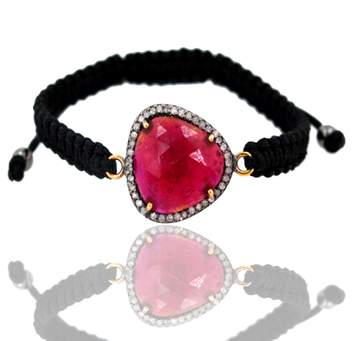 Gemstone Pave Diamond Gold Bracelet