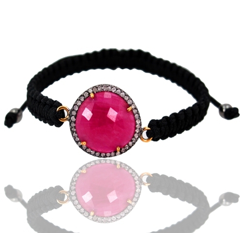 Pave Diamond Ruby Macrame Bracelet