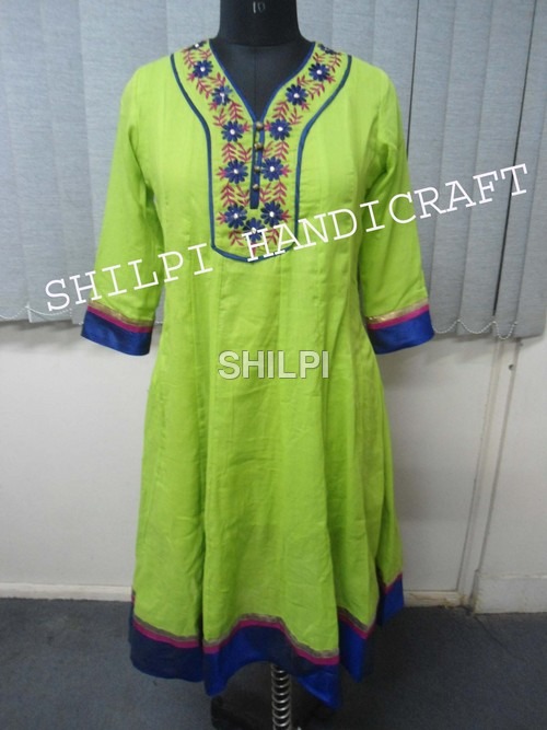 Designer Border Print Kurta - Cotton Standard Size Green | Lightweight Quick Dry Tear Resistant