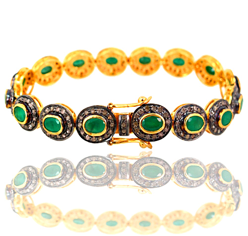 Silver Diamond Pave Gemstone Link Bracelets