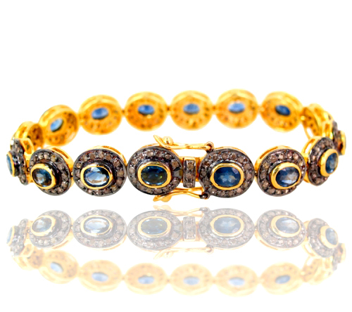 Sapphire Gemstone Silver Diamond Pave Bracelet