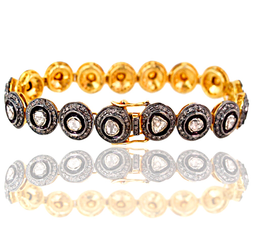 Rose Cut Diamond Sterling Silver Openable Bracelet