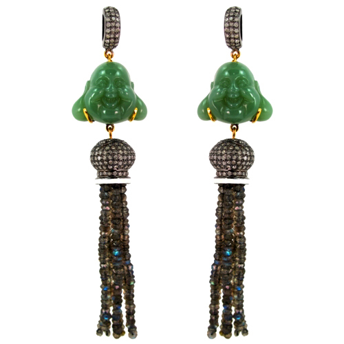 Jade Carving Labradorite Beads Tassel Earrings