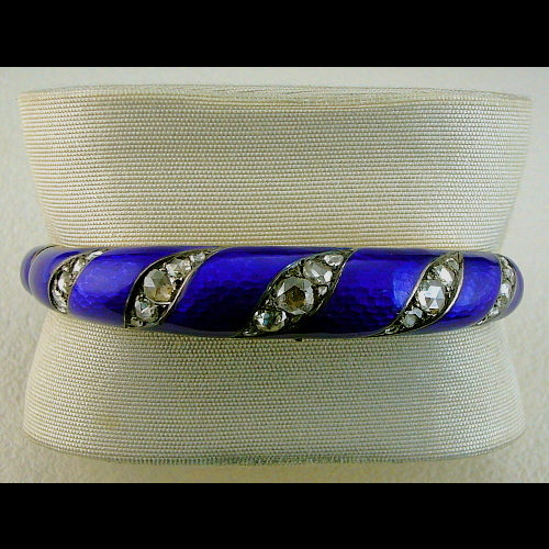 Blue enamel bangle with old victorian cut diamond