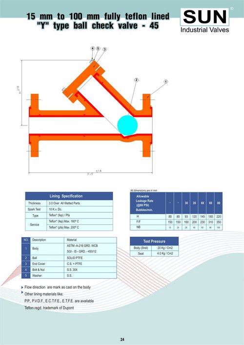 Y Type Ball Check Valve- 45