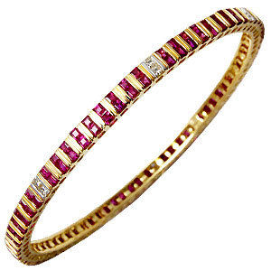 Channel Setting Ruby Diamond Gold Bangle Supplier