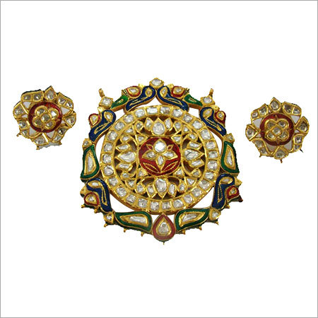 Multicolored Meena Peacock Pendant Set