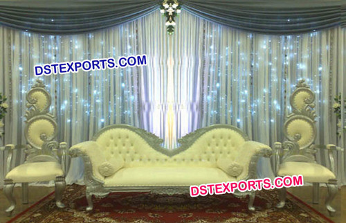 Wedding Stage Leaf Sofa Set - Wood, Off-White, Two-Seater | Elegant Design, Royal Look, Comfortable Seating, Durable Material