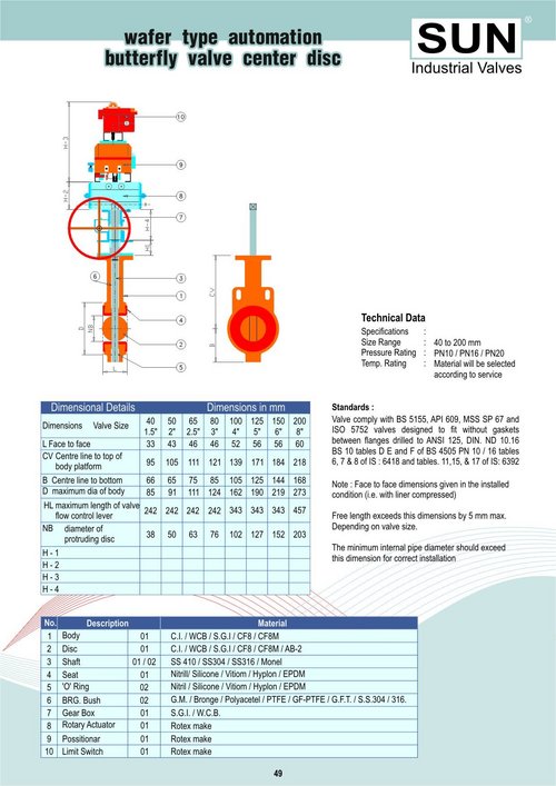 wafer type automation butterfly valve
