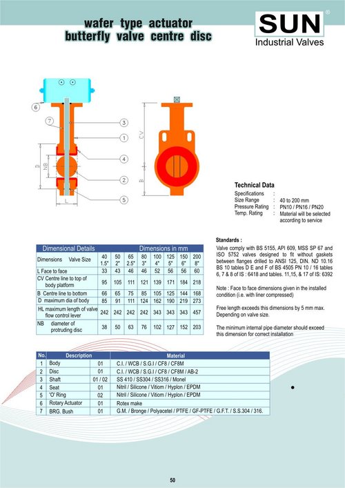 wafer type actuator butterfly valve