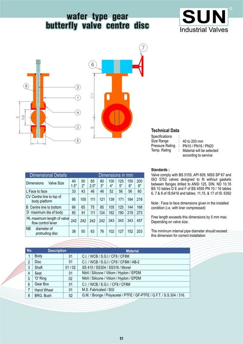 wafer type gear butterfly valve
