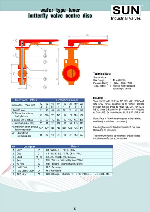 wafer type lever butterfly valve